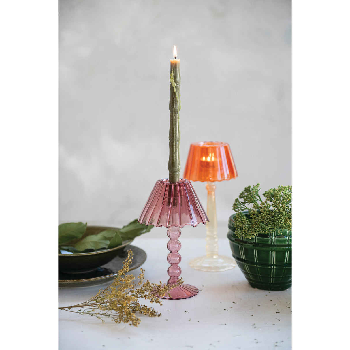 Scalloped Glass Taper & Tealight Holder