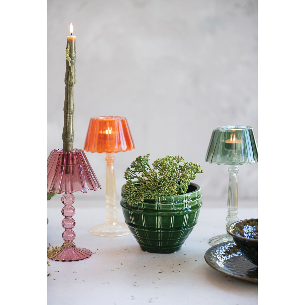 Scalloped Glass Taper & Tealight Holder