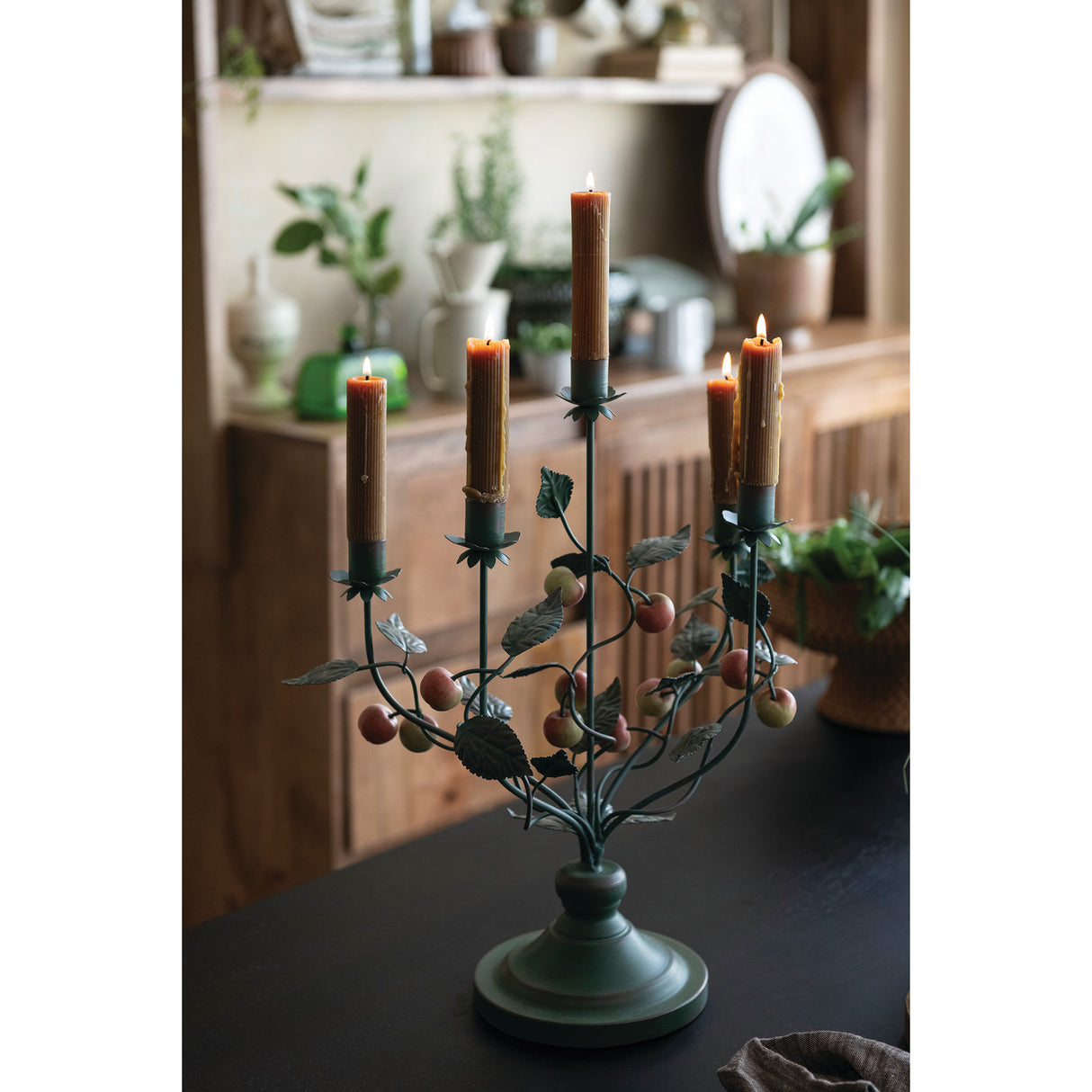 Vintage Inspired Metal Crabapple Toleware Candelabra