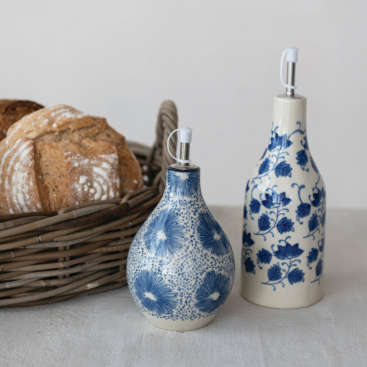 Blue & White Floral Ceramic Oil Cruet