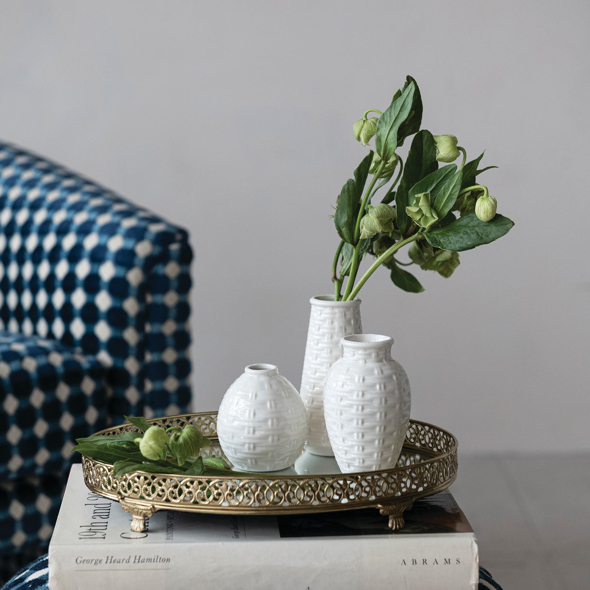 Cream Basket Weave Ceramic Vase