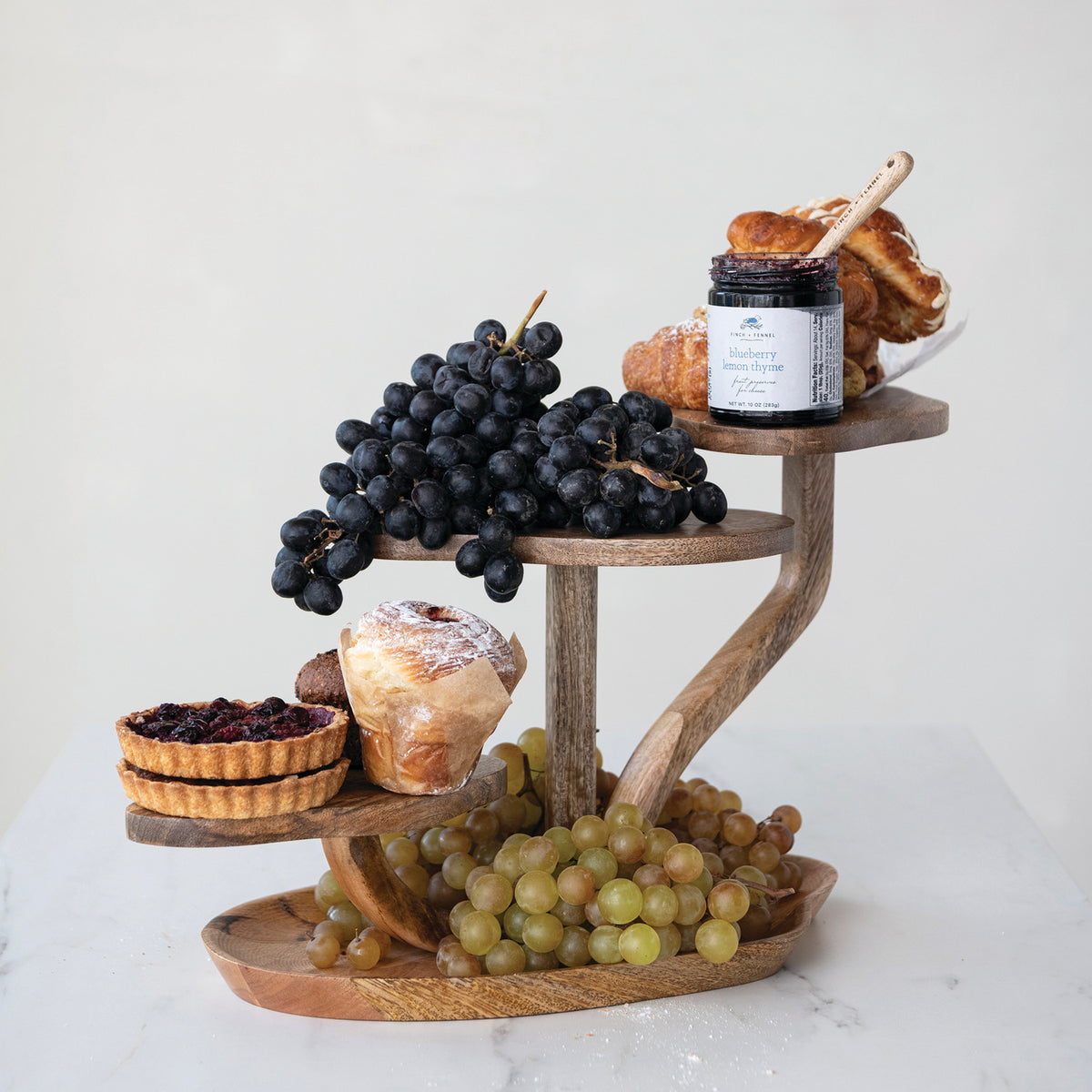 Mango Wood Serving Board with Three Pedestals