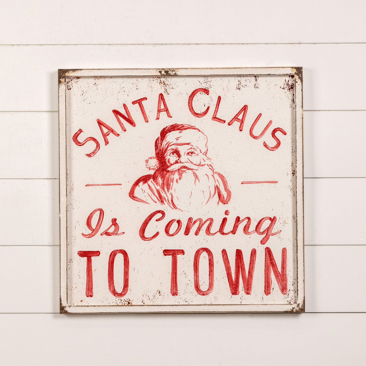 santa claus is coming to town vintage metal sign