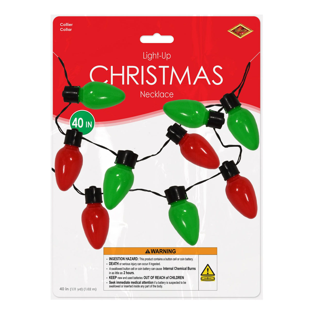 Light-Up Red & Green Christmas Light Bulb Necklace