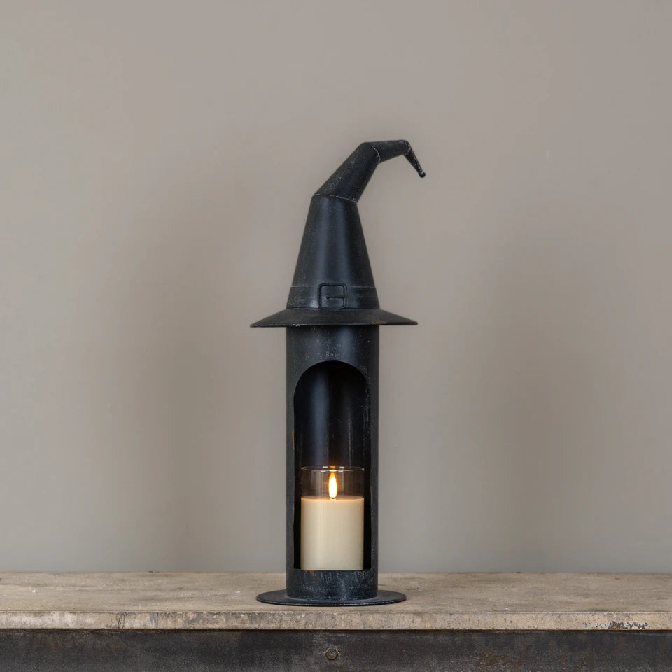 Black Metal Witch Hat Pillar Candle Holder