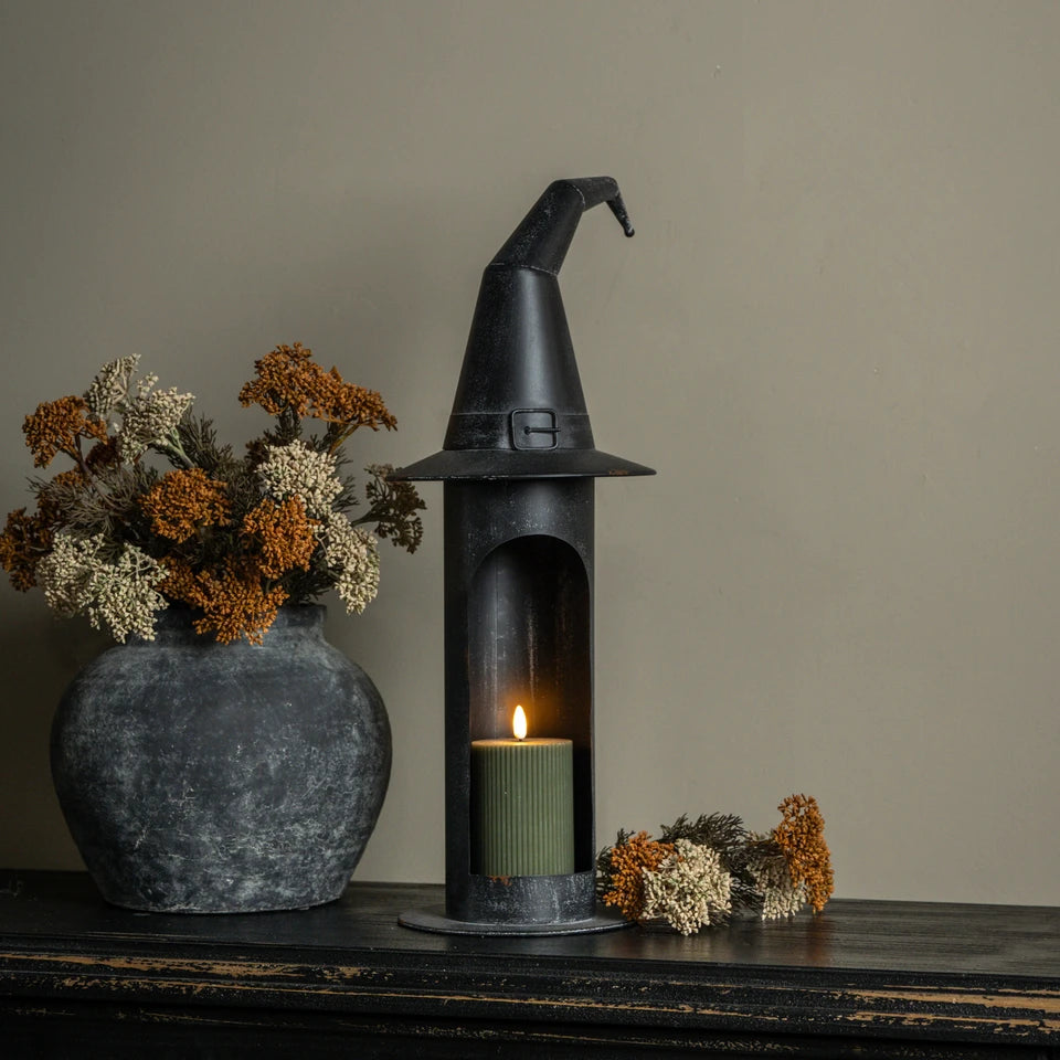 Black Metal Witch Hat Pillar Candle Holder