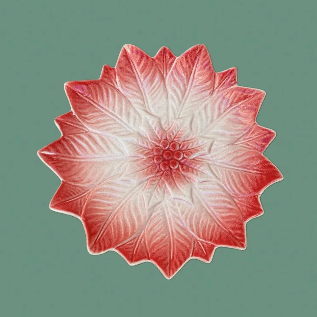 Hand-Painted Poinsettia Ceramic Plate