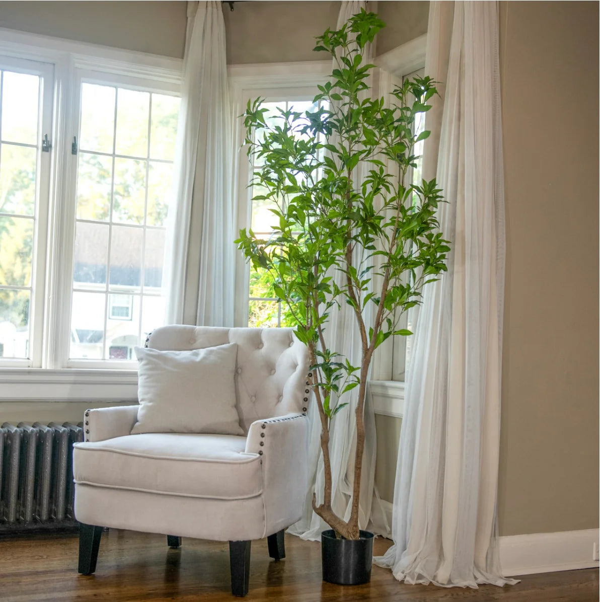 Artificial Laurel Leaf Tree in Black Pot | 6.75' Tall