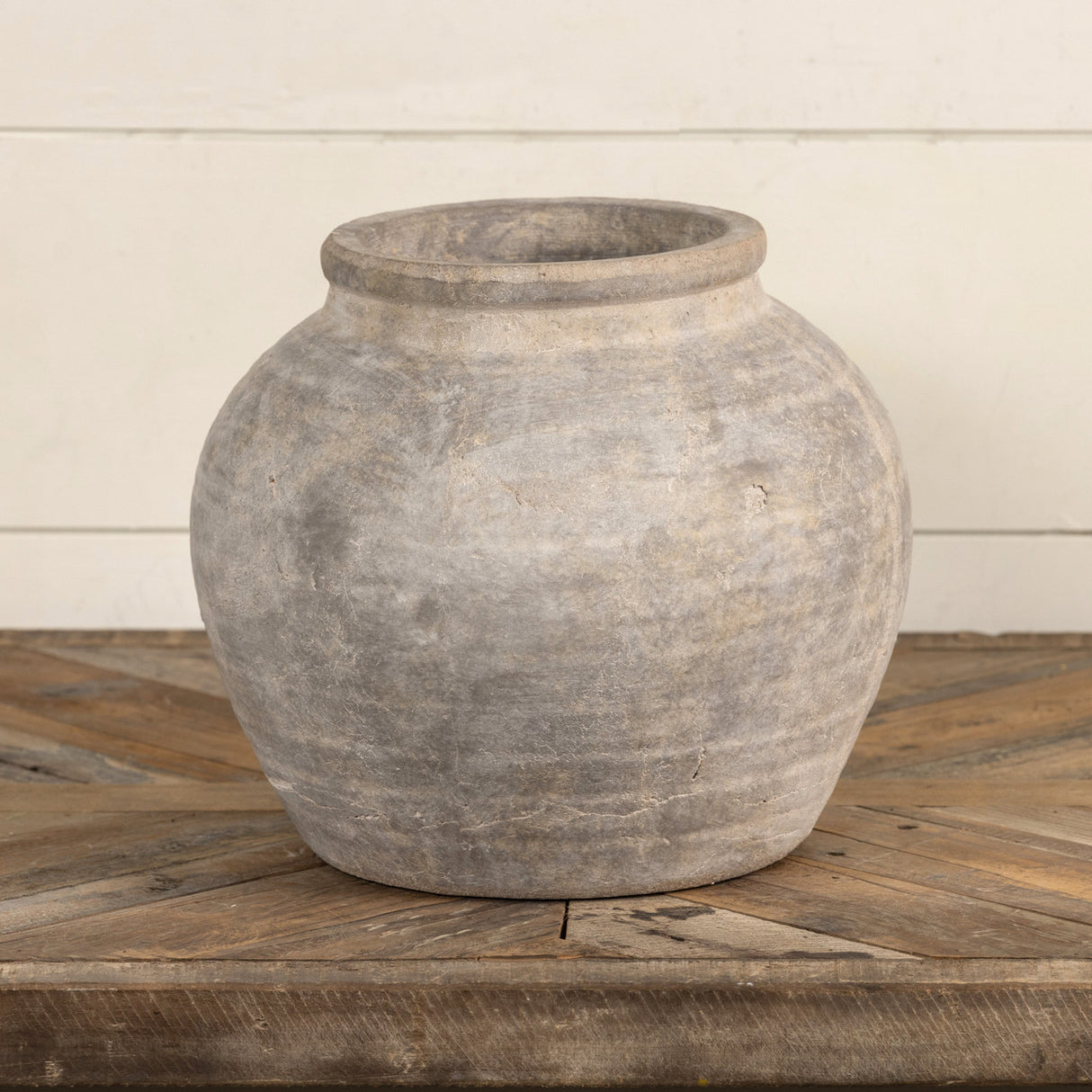 Distressed Whitewashed Terracotta Clay Vase