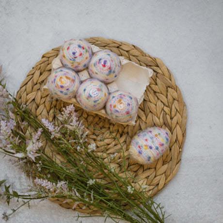 Speckled Cream Decorative Felt Yarn Eggs | Set of 6 in Carton