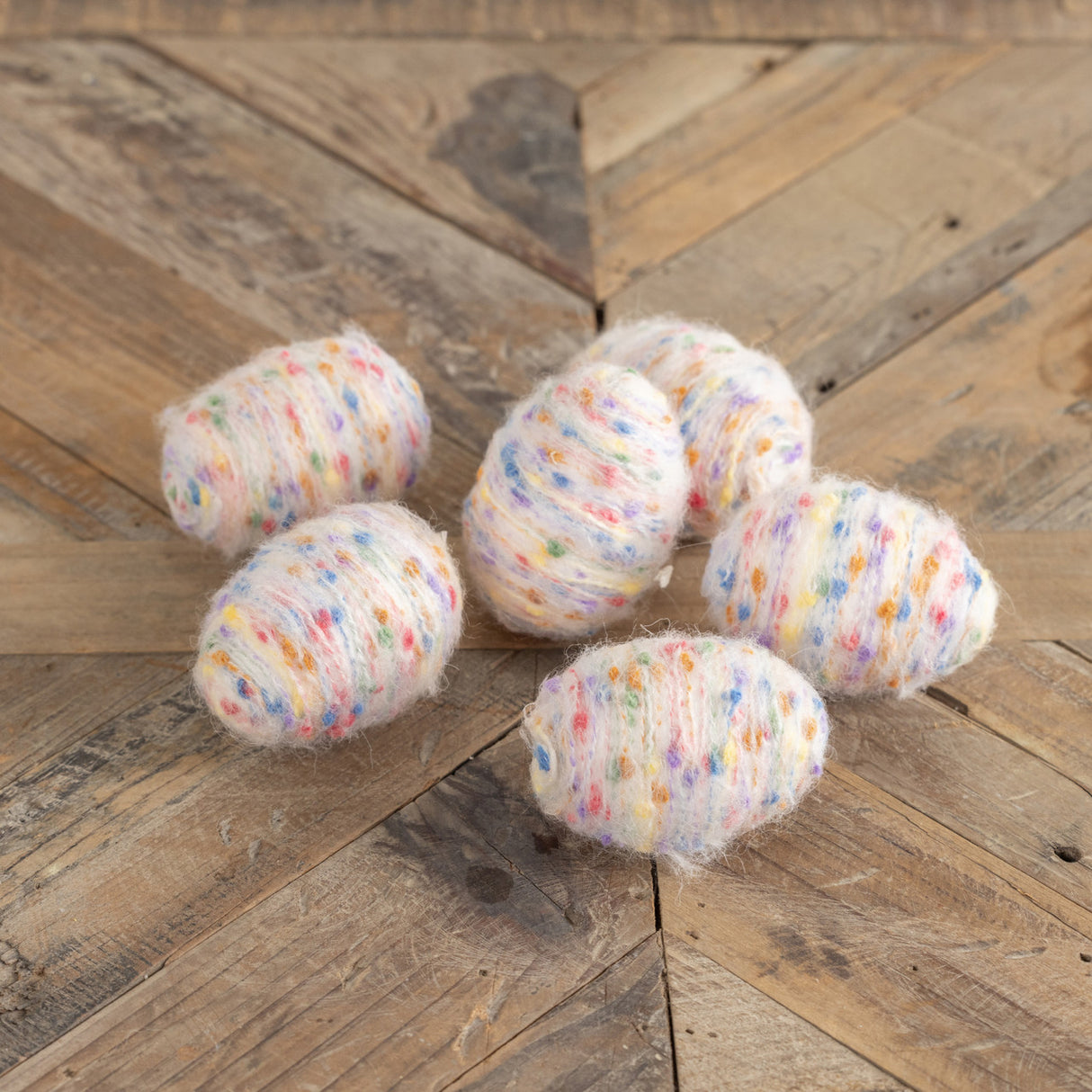 Speckled Cream Decorative Felt Yarn Eggs | Set of 6 in Carton