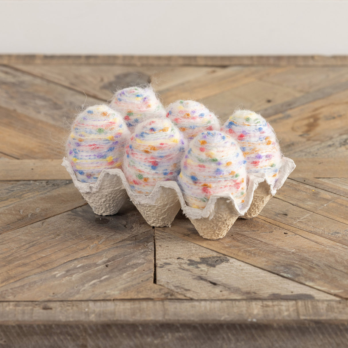 Speckled Cream Decorative Felt Yarn Eggs | Set of 6 in Carton