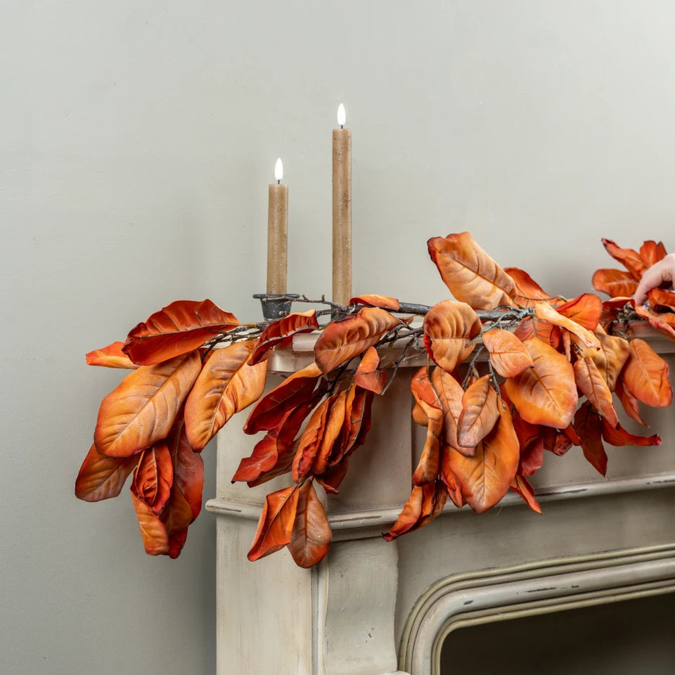 Dried Orange Magnolia Leaves Garland