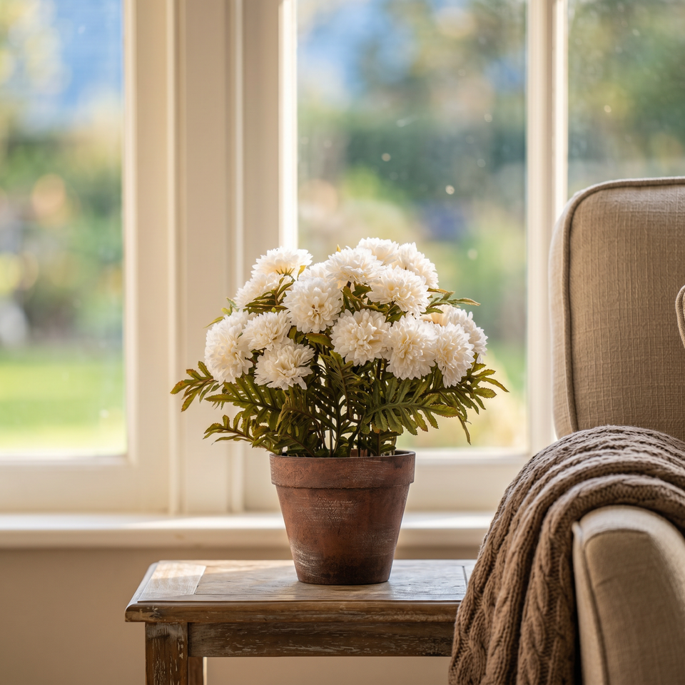 Faux Potted Cream Mums