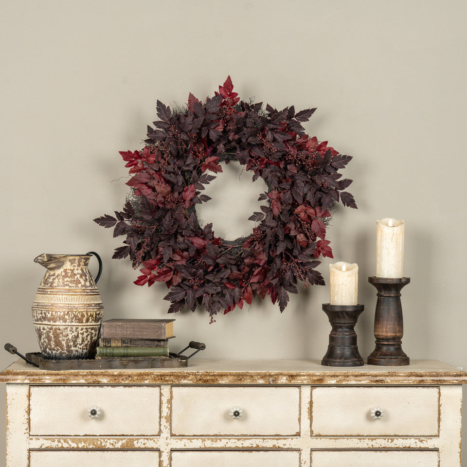 Burgundy Berry and Bugbane Leaf Fall Wreath