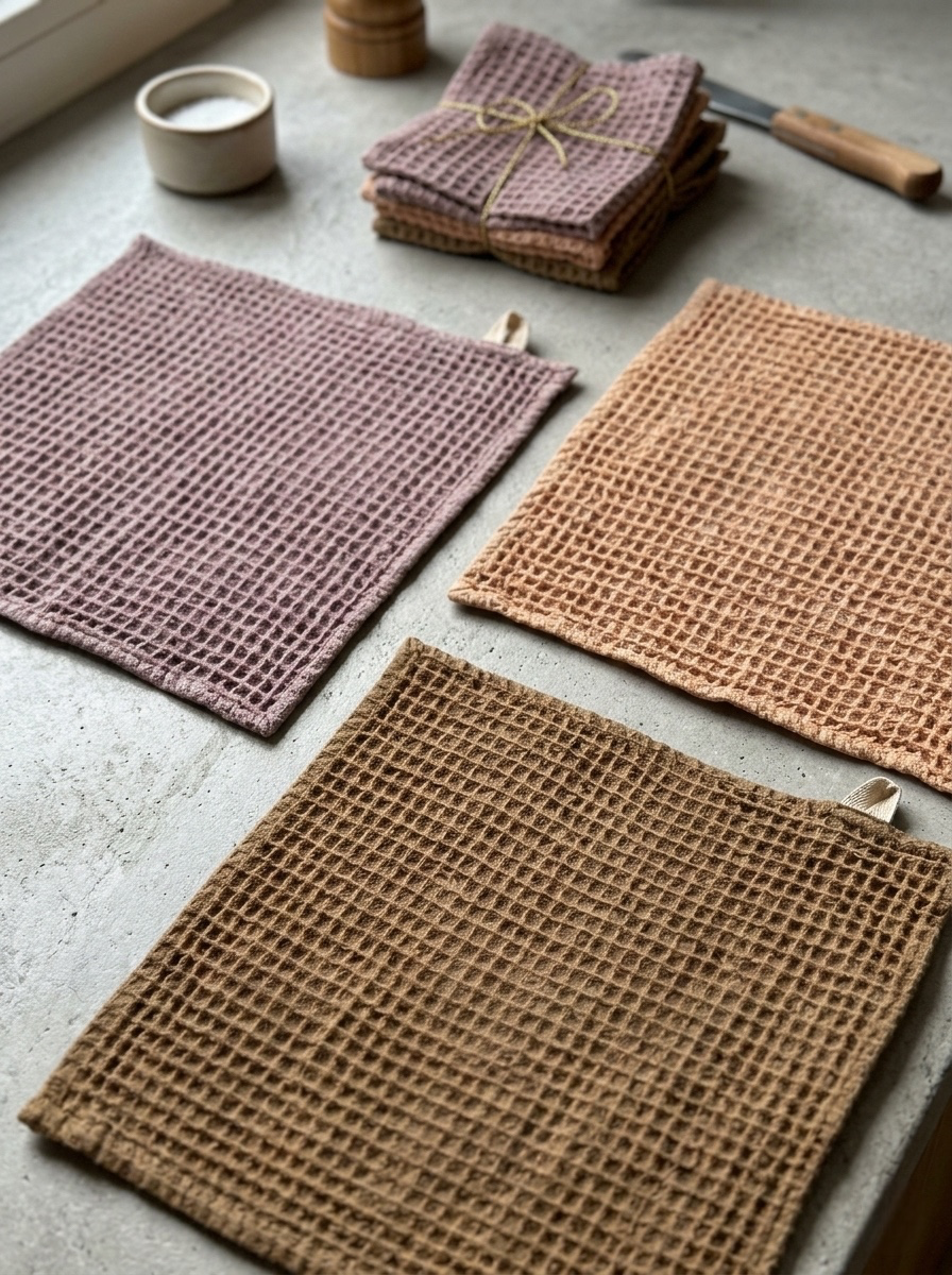 Stonewashed Cotton Waffle Weave Dishcloths (Set of 3)