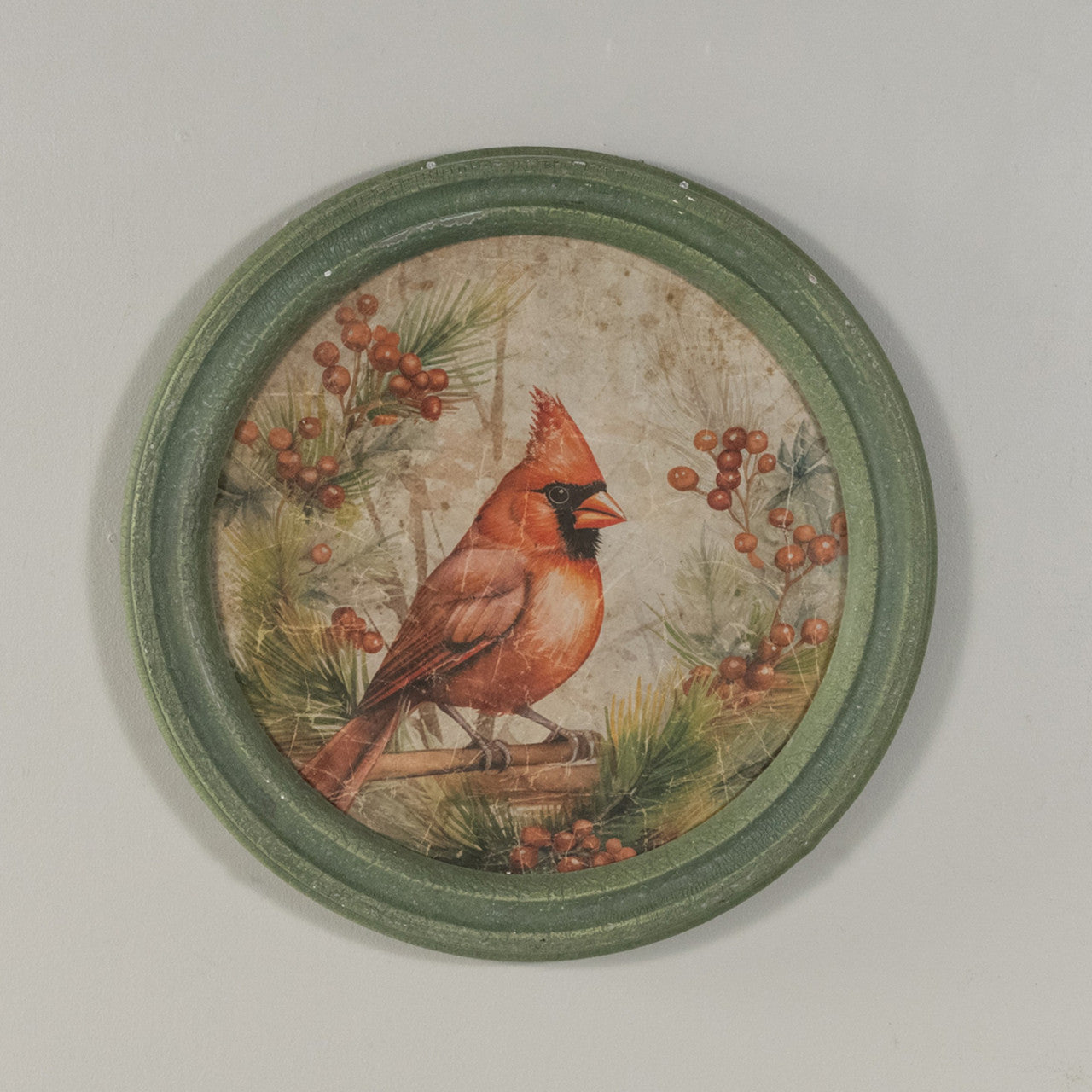 Round Frame Christmas Cardinal Wall Art