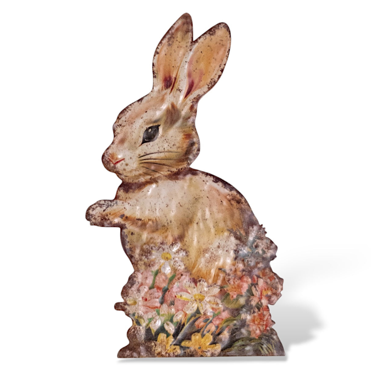 Cream Floral Metal Bunny Rabbit Freestanding Dummy Board