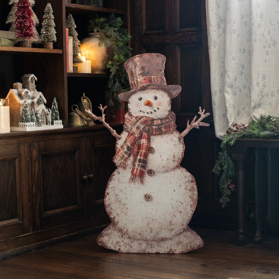 Plaid Snowman Metal Yard Dummy Board