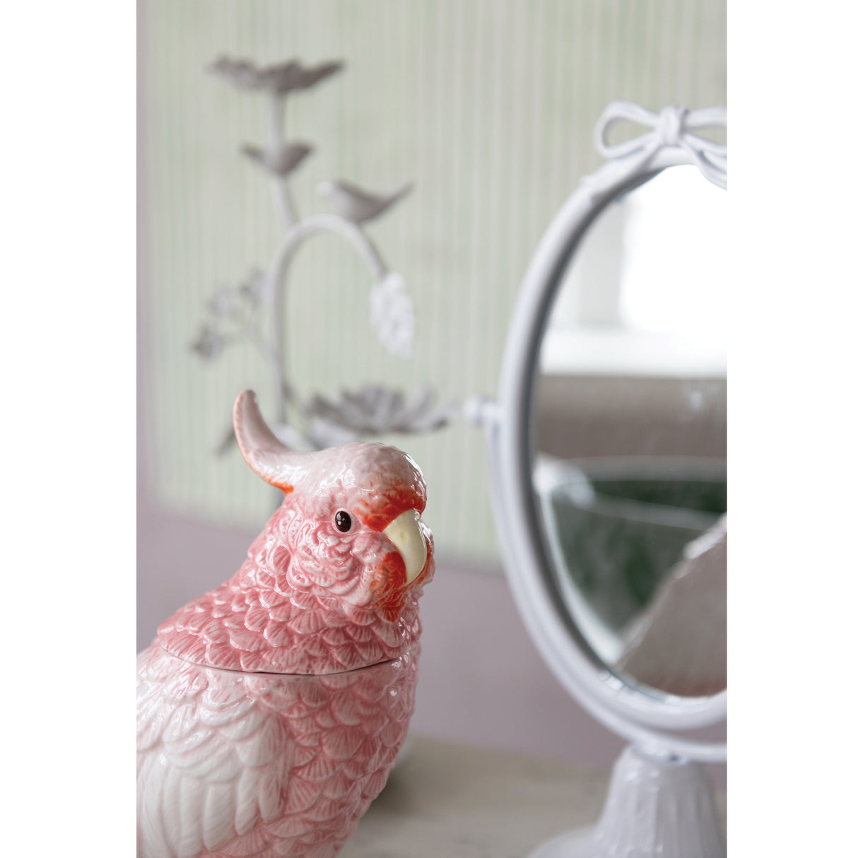 Pink Ceramic Cockatoo Lidded Jar