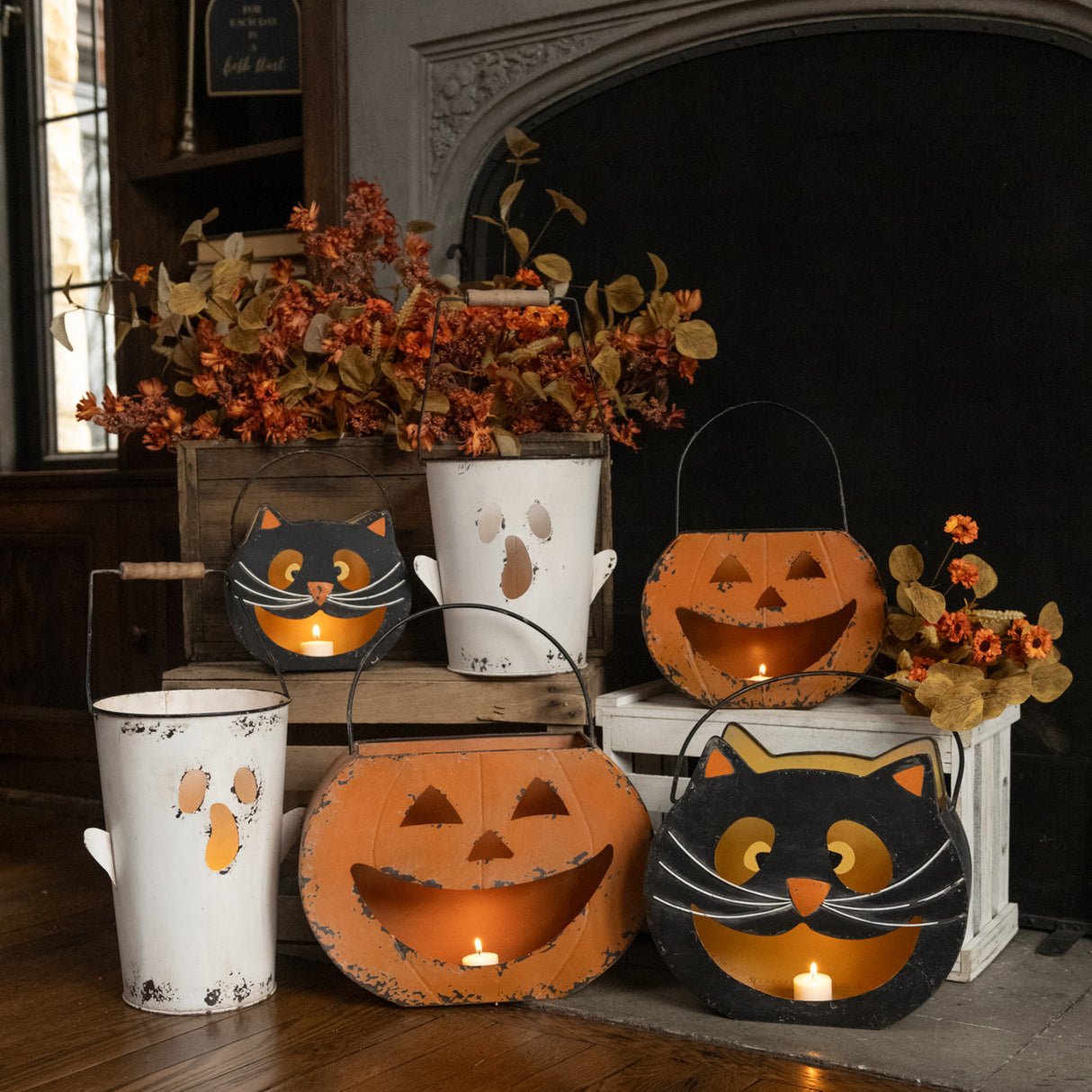 White Metal Ghost Bucket with Handle | 2 Sizes