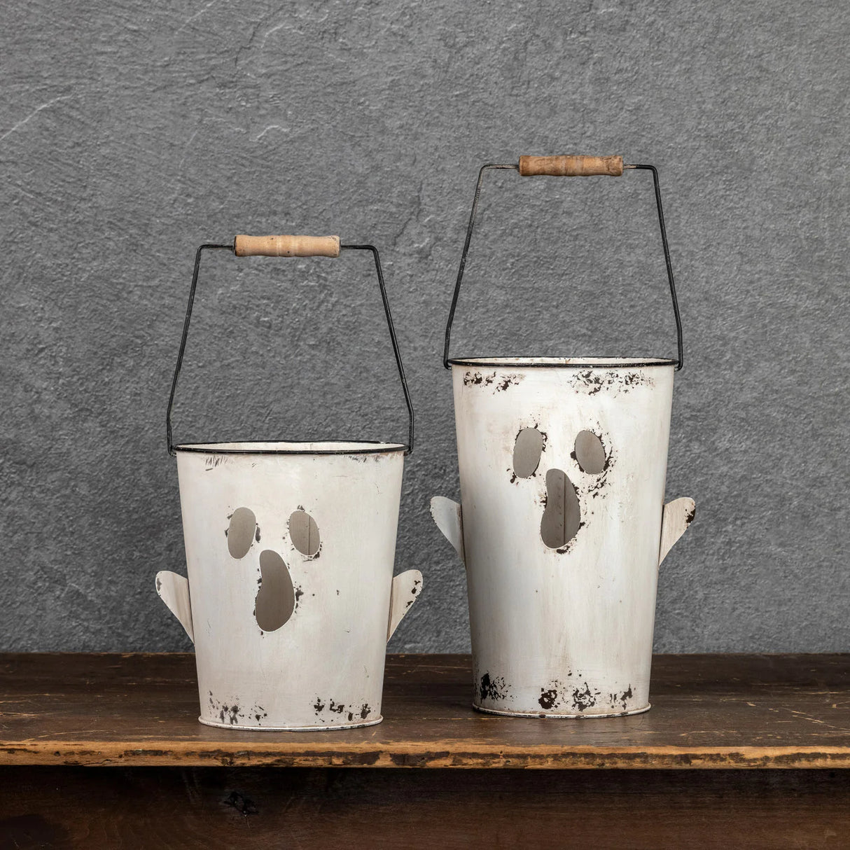 White Metal Ghost Bucket with Handle | 2 Sizes
