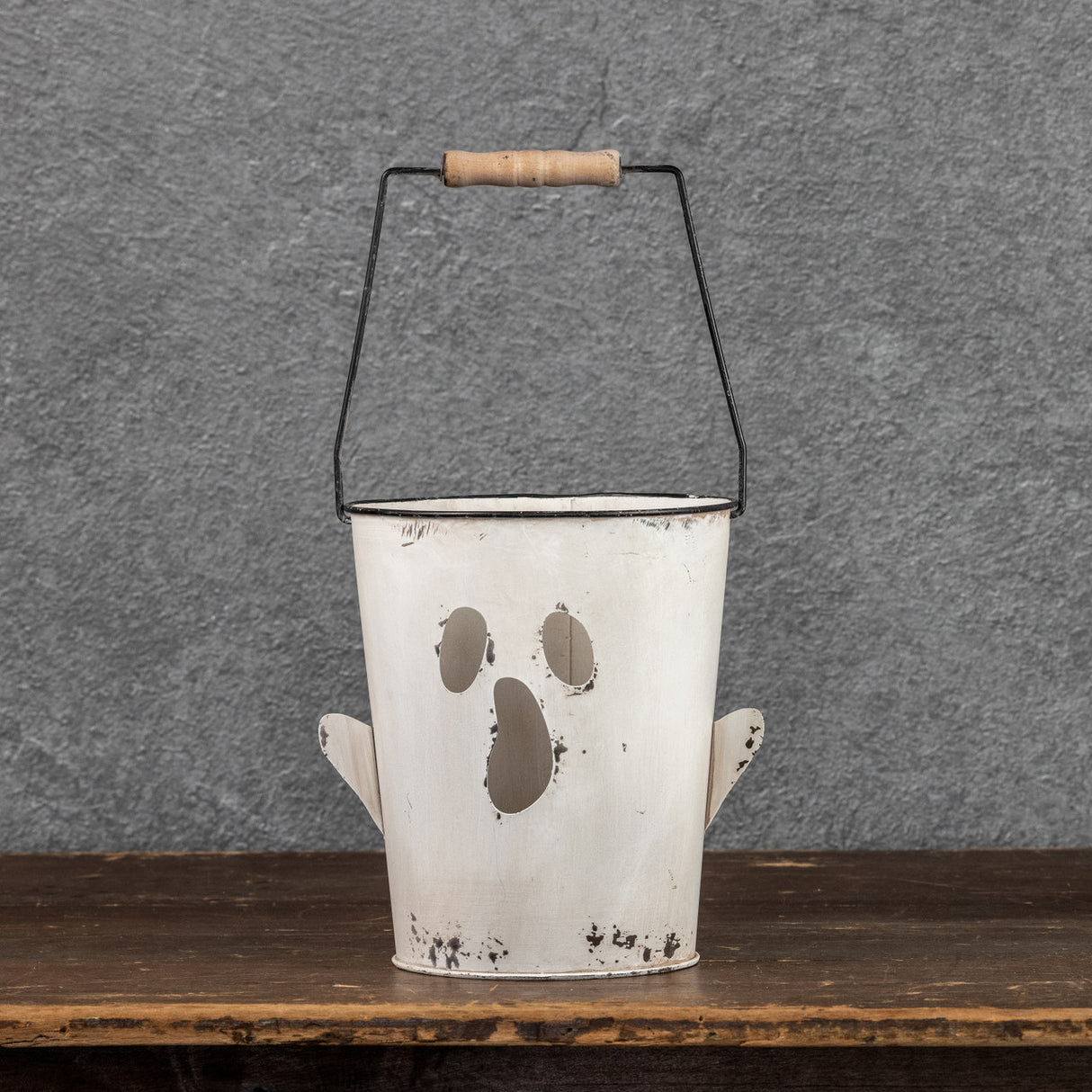 White Metal Ghost Bucket with Handle | 2 Sizes