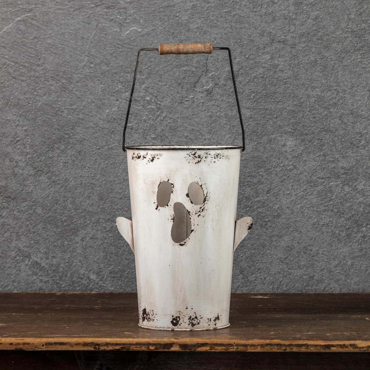 White Metal Ghost Bucket with Handle | 2 Sizes