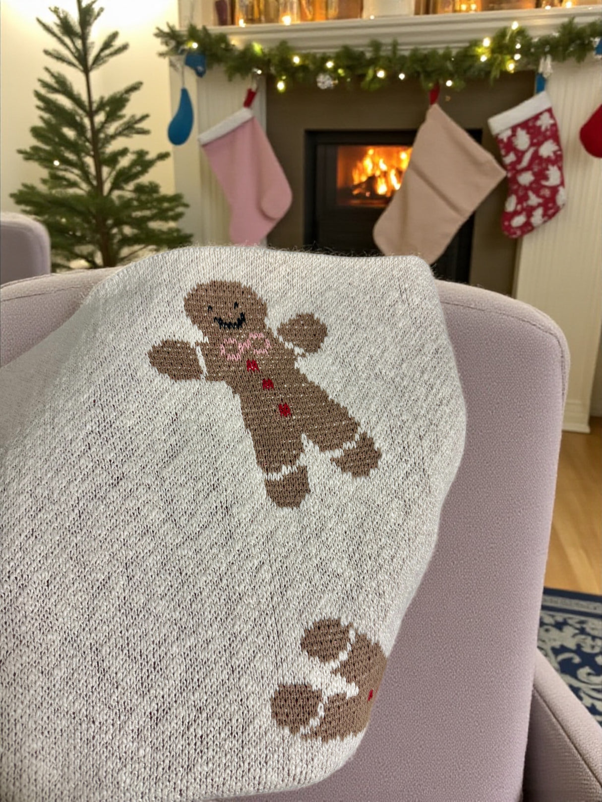 Gingerbread Cookie Cotton Knit Throw Blanket