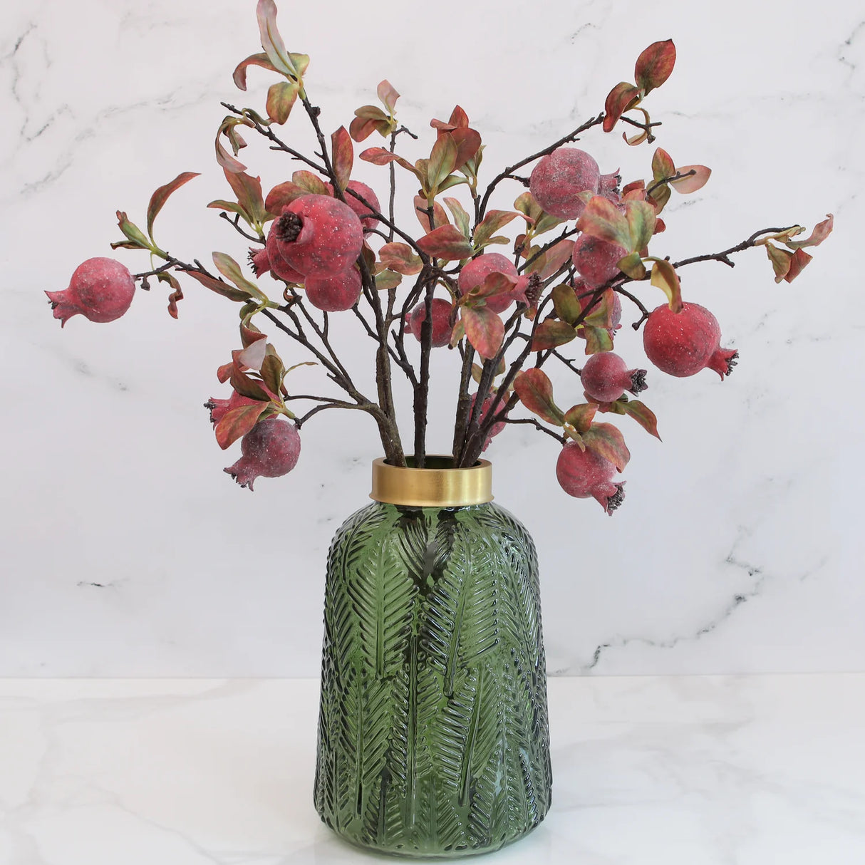Faux Pomegranate Stem with Leaves
