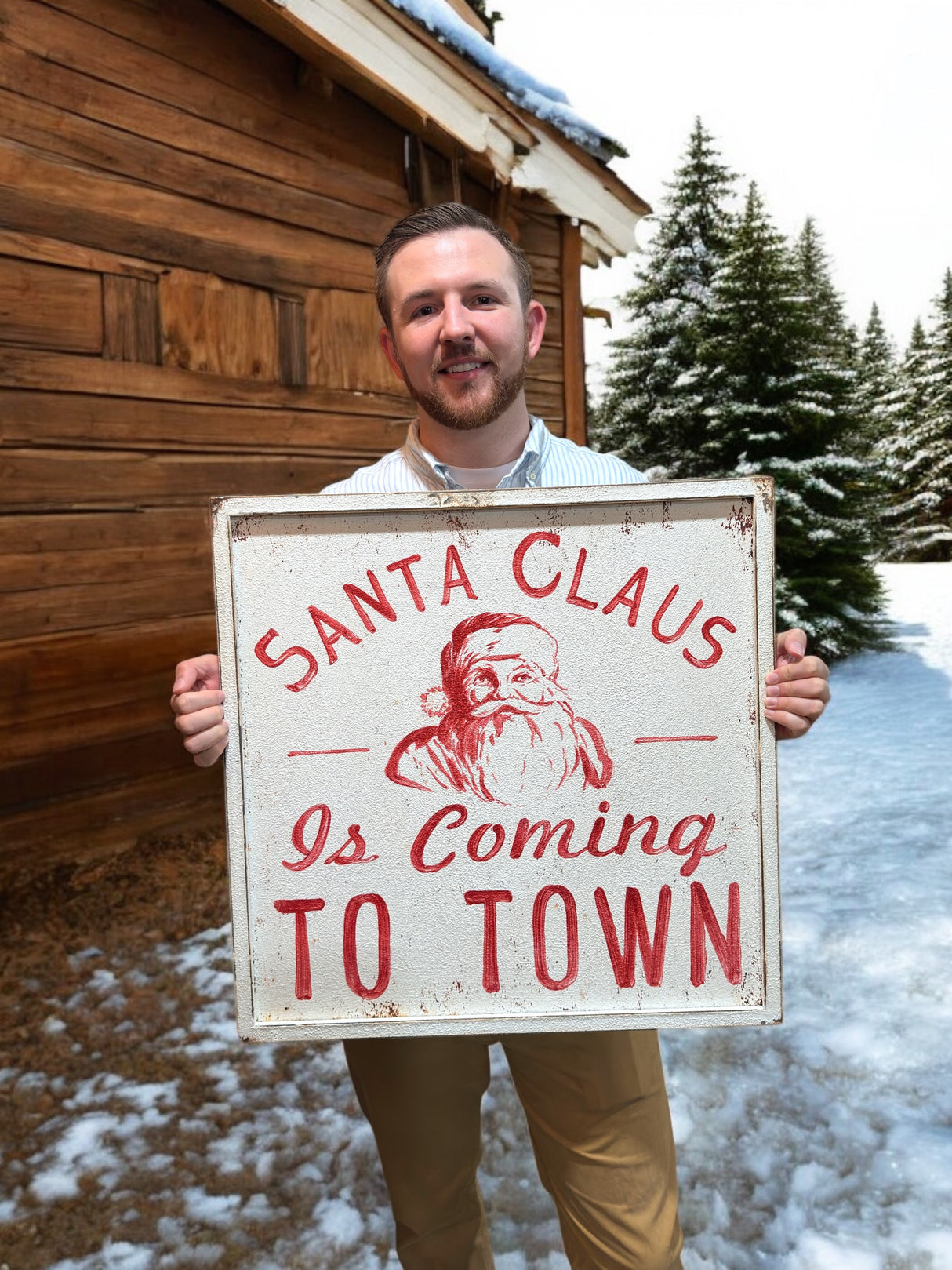 Vintage-Inspired Santa Claus is Coming to Town Distressed Metal Sign