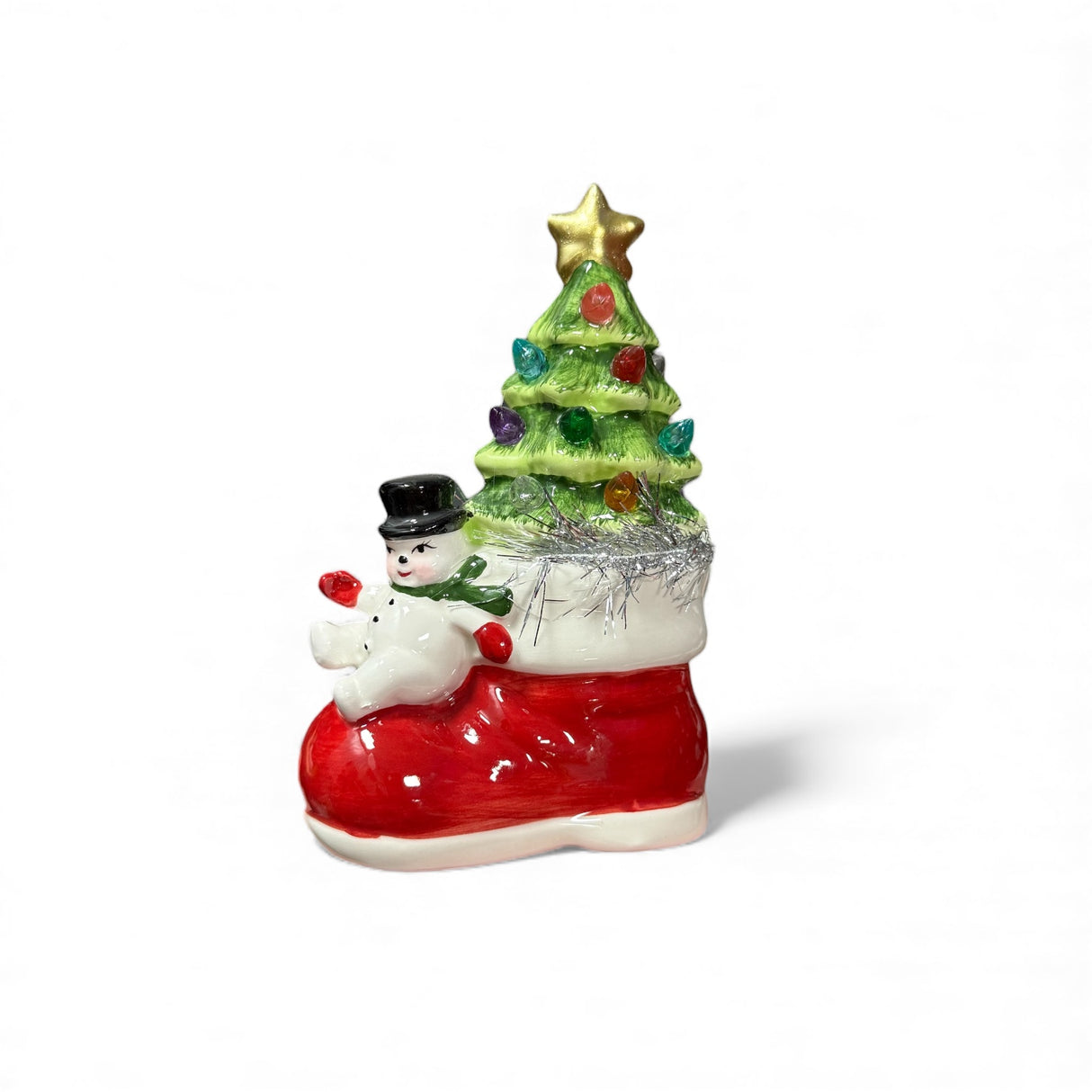 Mini Santa Boot with Snowman Ceramic LED Tree