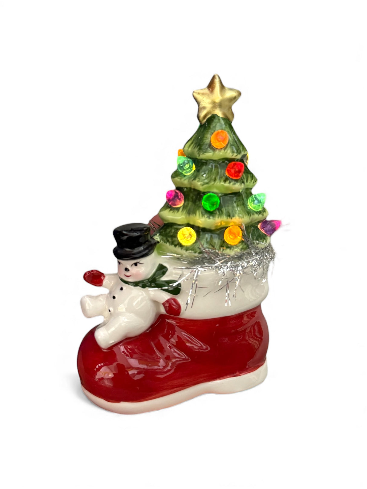 Mini Santa Boot with Snowman Ceramic LED Tree