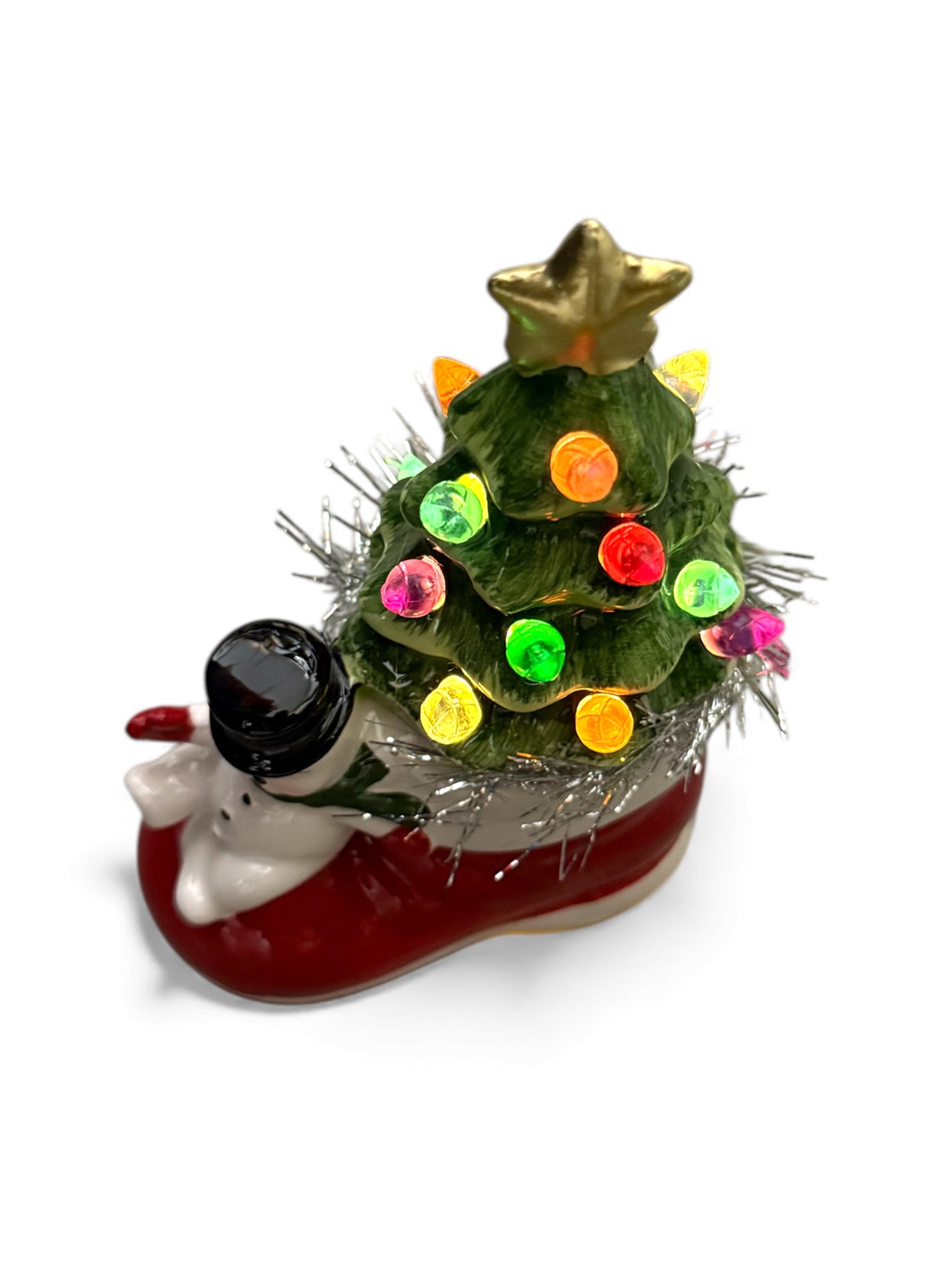 Mini Santa Boot with Snowman Ceramic LED Tree