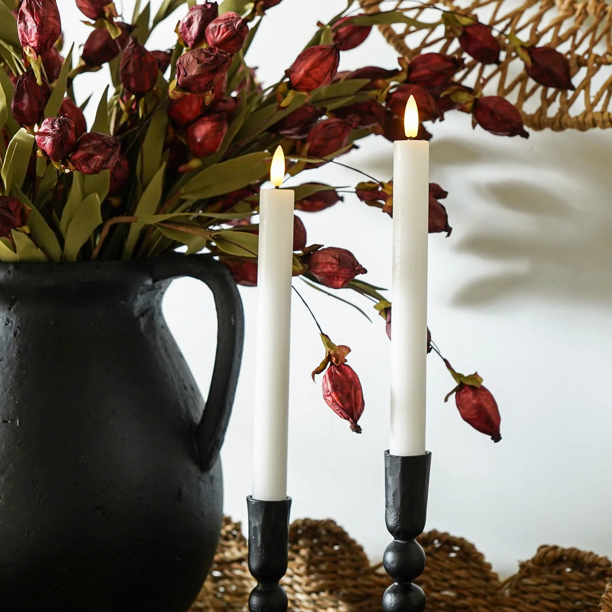 White 3D Flameless Taper Candles (Set of 2)