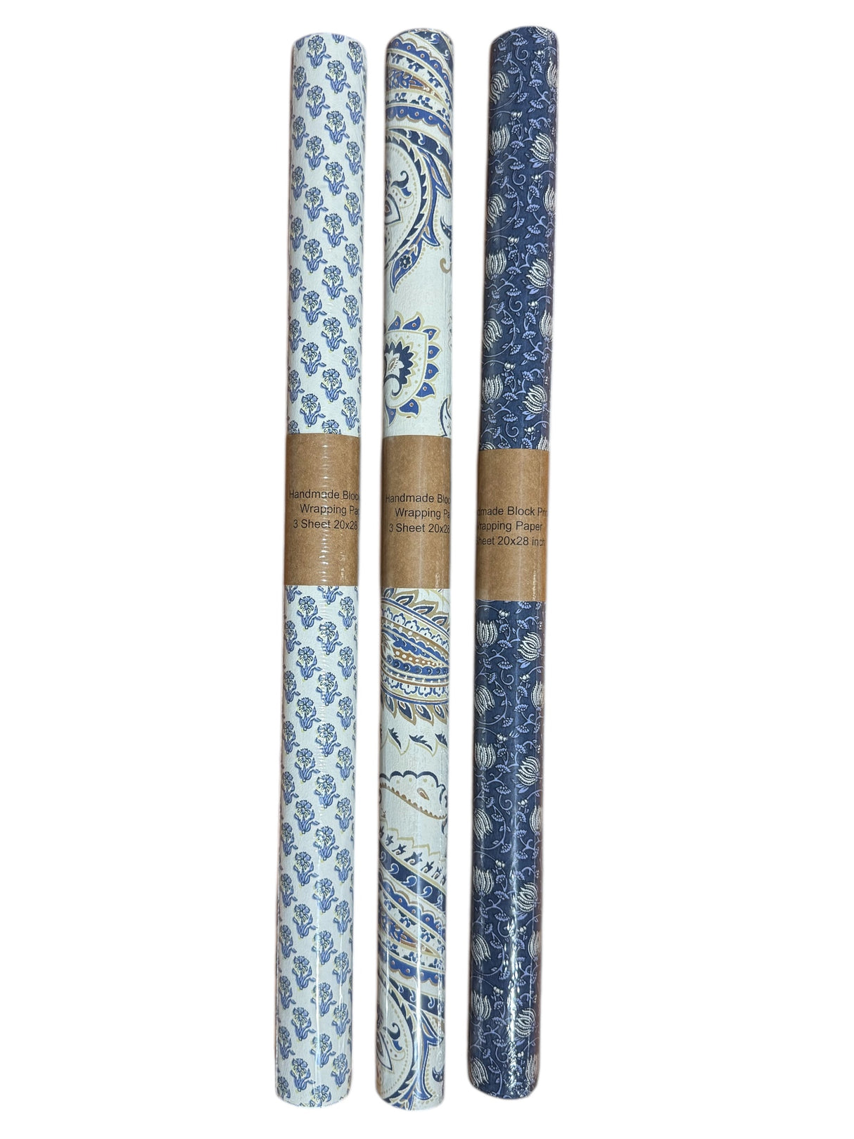 Handmade Blue Paisley Print Recycled Wrapping Paper Sheets