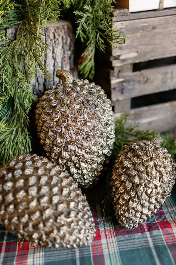 Metallic Gold Ceramic Pinecones
