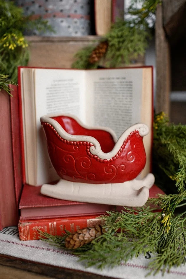 Red Stoneware Sleigh with Debossed Pattern