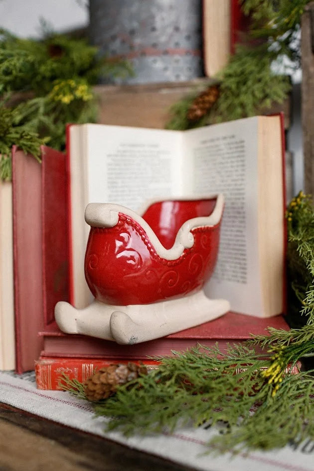 Red Stoneware Sleigh with Debossed Pattern
