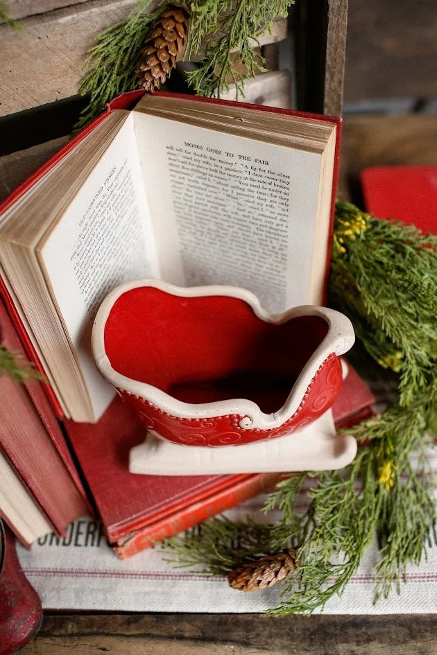 Red Stoneware Sleigh with Debossed Pattern