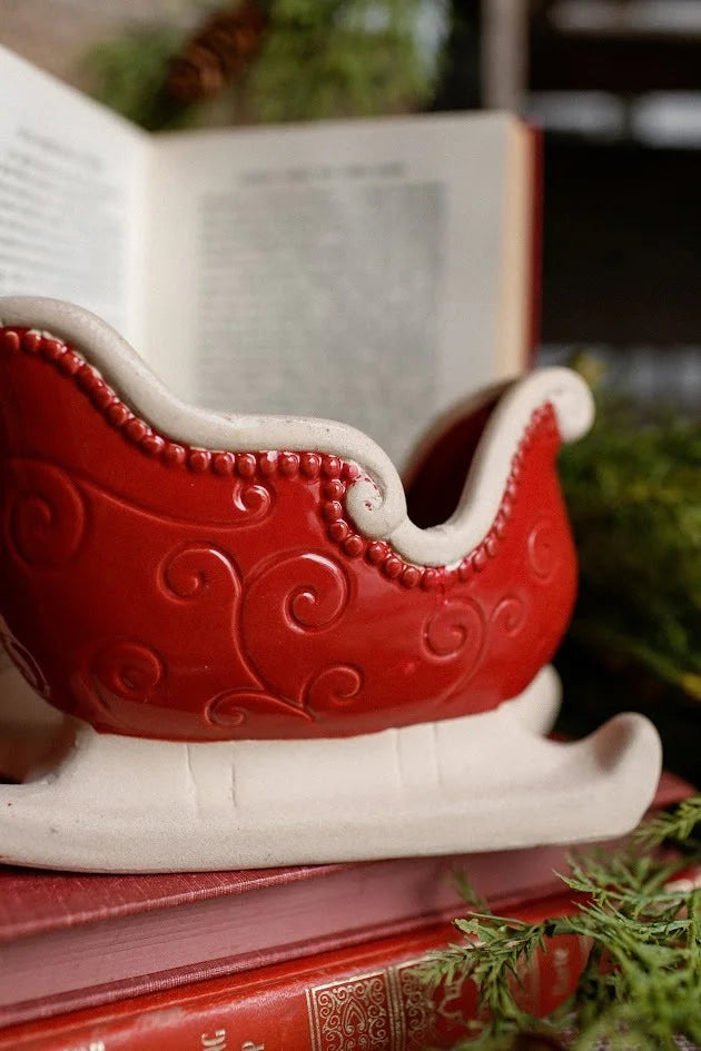 Red Stoneware Sleigh with Debossed Pattern