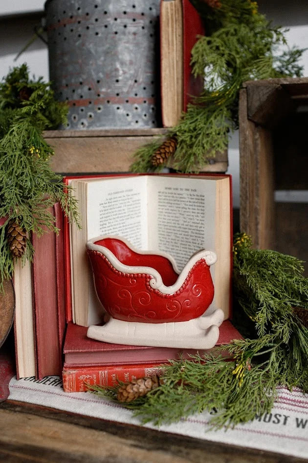 Red Stoneware Sleigh with Debossed Pattern