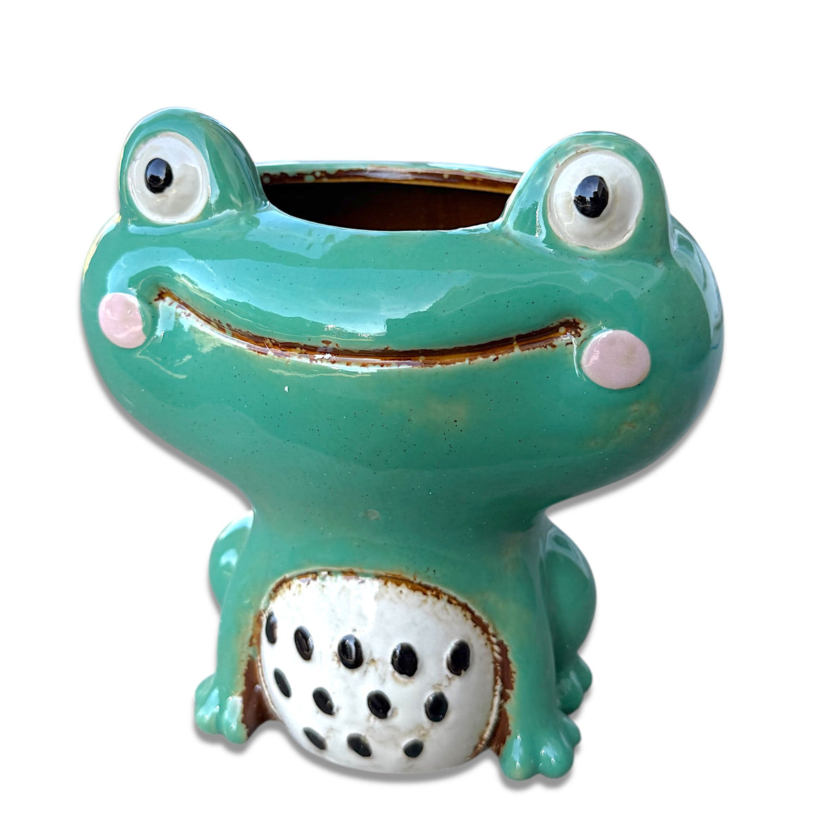Ceramic Smiling Face Green Frog Planter