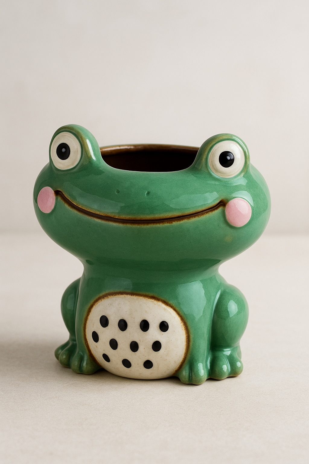 Ceramic Smiling Face Green Frog Planter