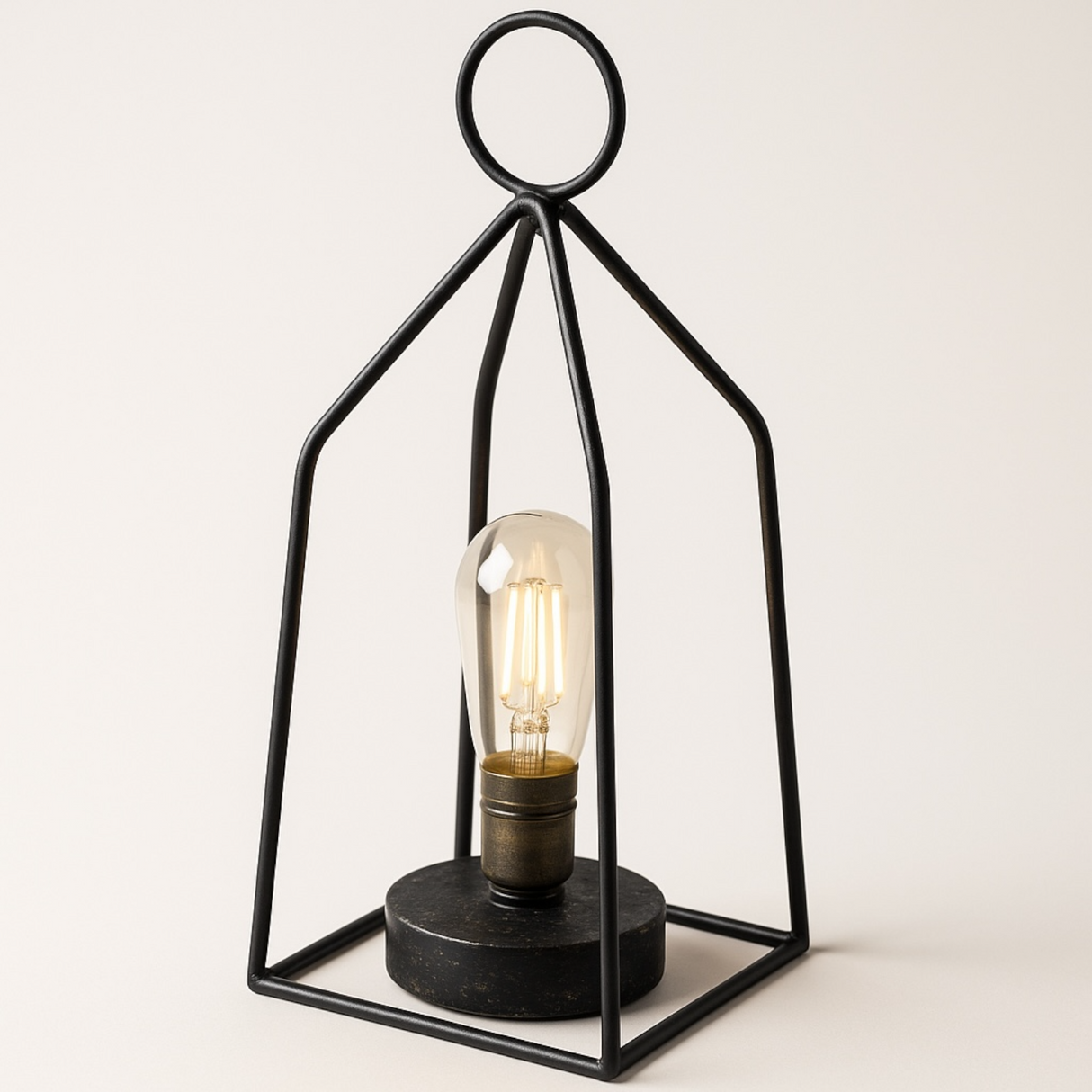 Black Iron Tabletop LED Lantern | Battery-Operated with Timer