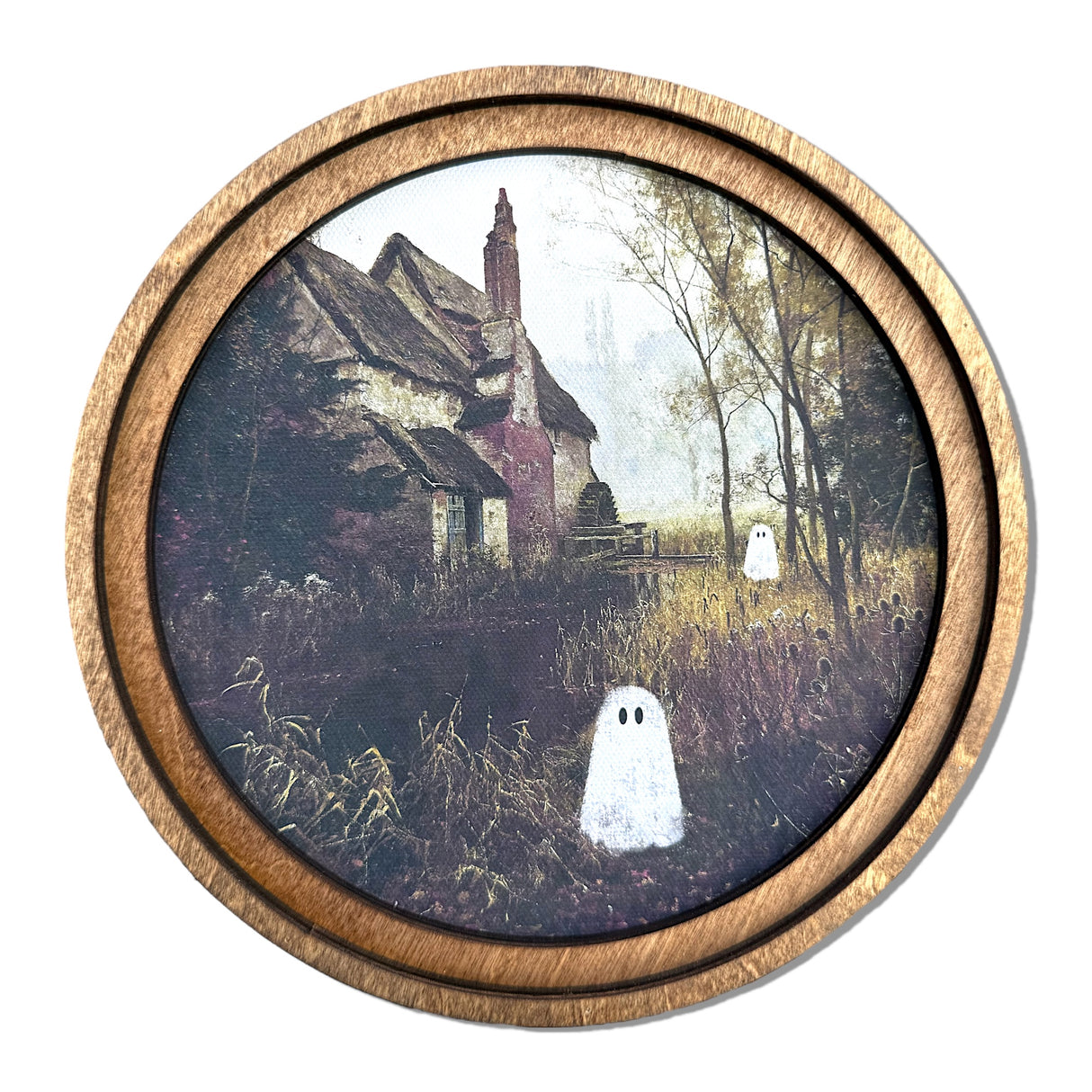 Ghost Cottage Round Framed Canvas Artwork