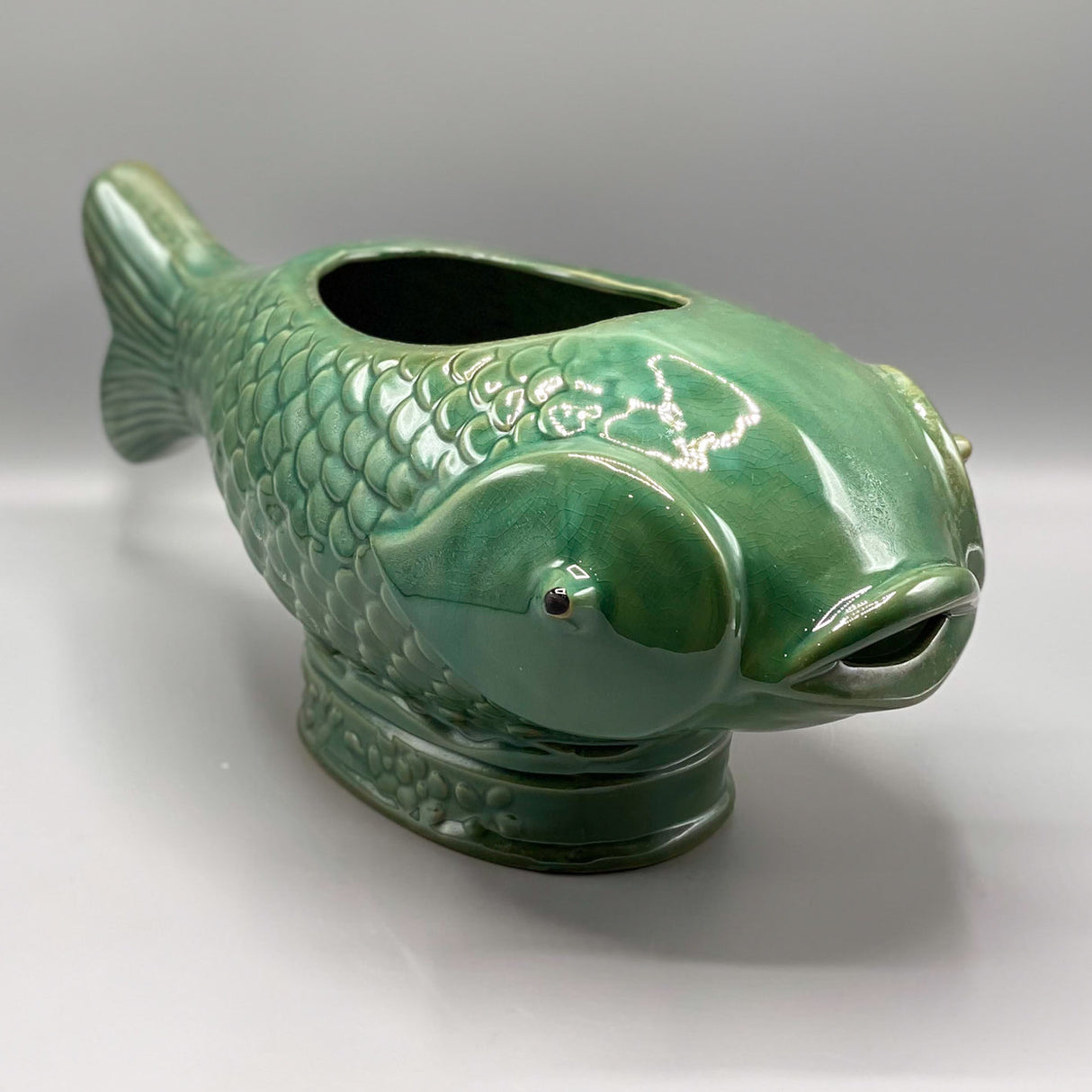 Turquoise Debossed Ceramic Fish Planter