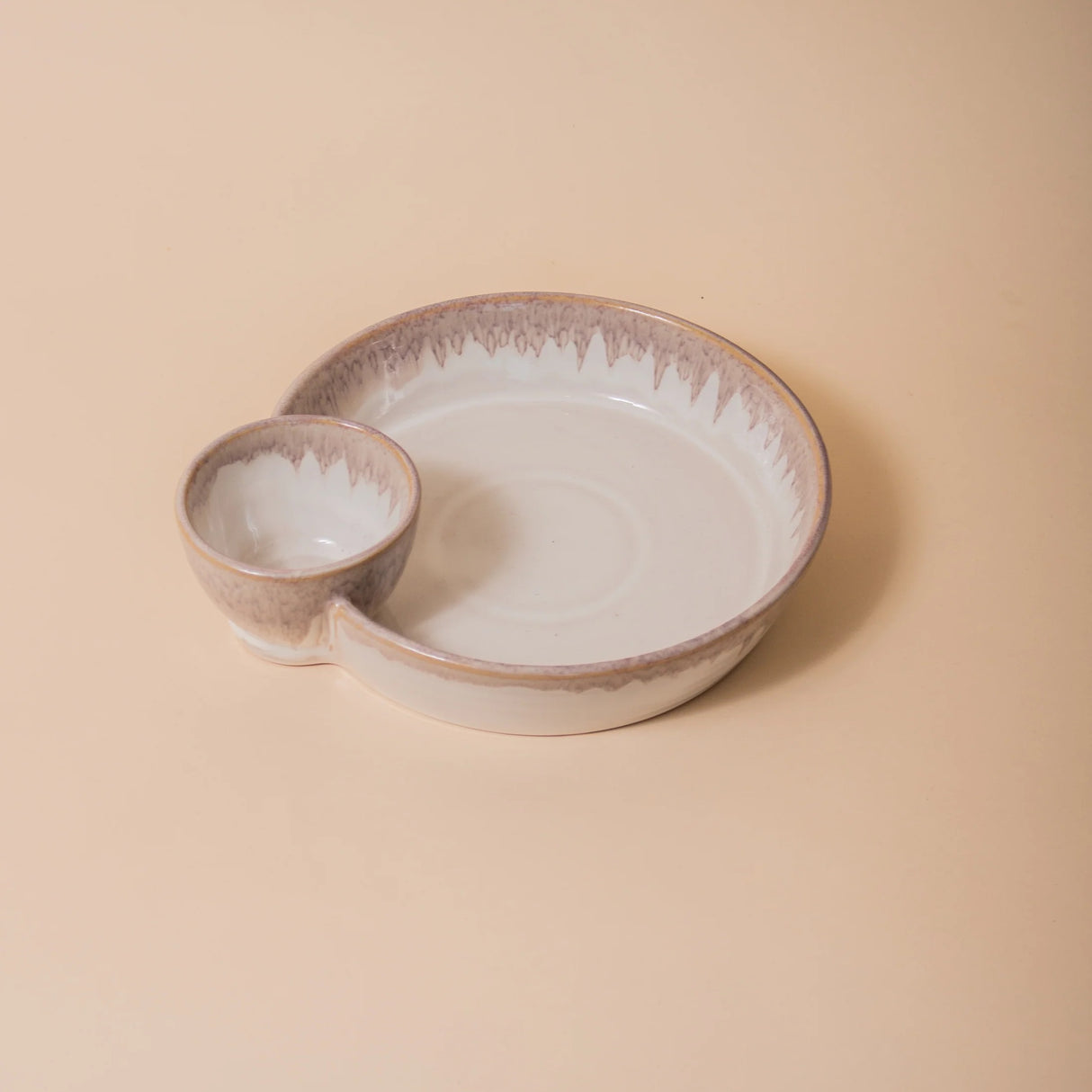 Cream Reactive Glaze Two-Section Serving Bowl