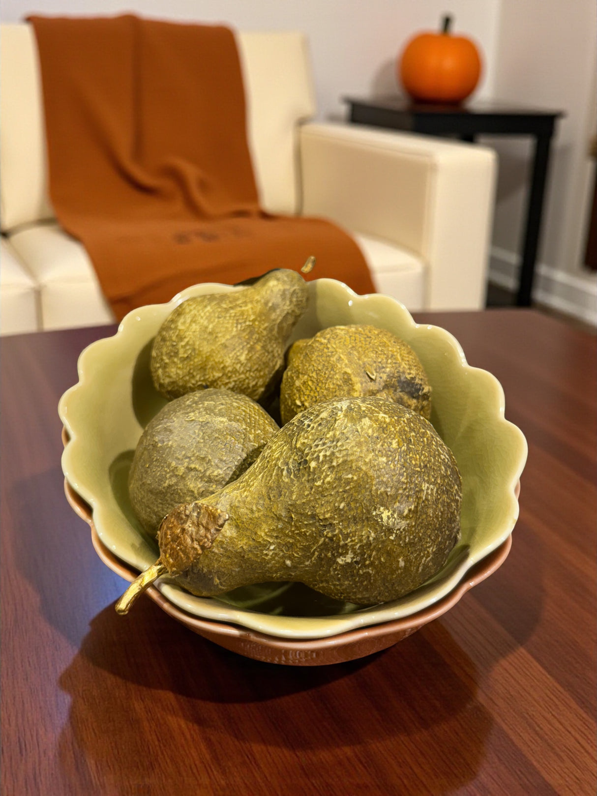 Textured Paper Mache Pear with Gold Stem