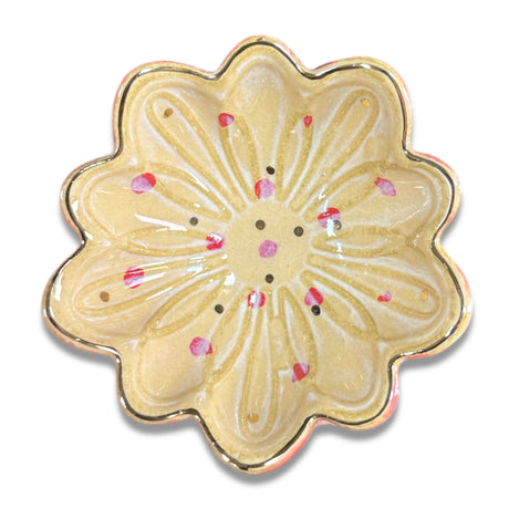 Decorative Stoneware Flower Dish with Hand-Painted Dots & Electroplating